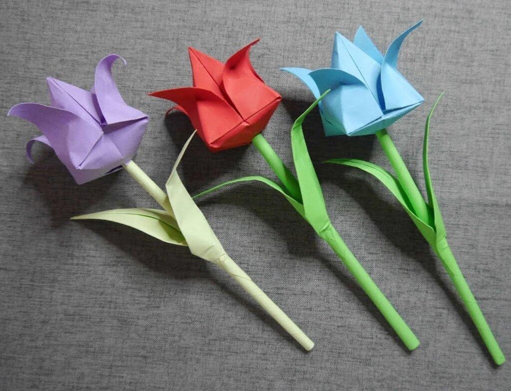 Как Сделать Подарок Маме Своими Руками Тюльпаны Цветы из Бумаги Оригами Легкие Поделки с детьми!
